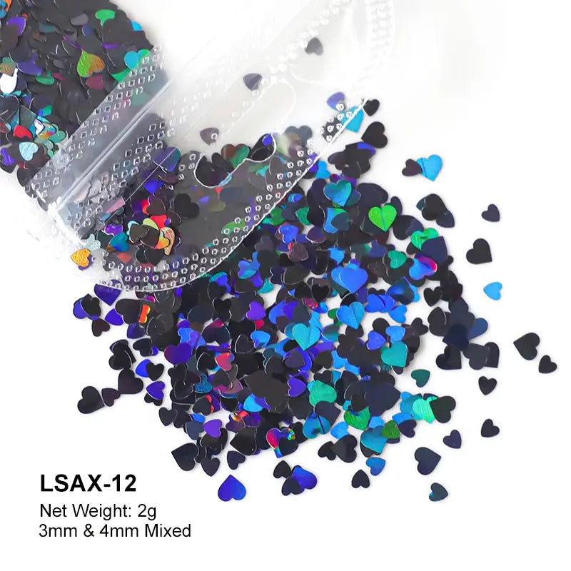 2g Holographic Nail Art Glitter Shiny Sweet Love Heart Flakes Sequins 3D Nails Paillette Manicure Valentine's Day Decorations Cheeky Fantail Finds