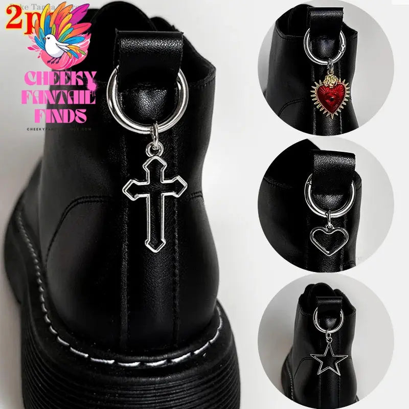 2pcs Metal Hollow Stars Silver Hearts Pendant Boots Shoes Buckles Decoration Party Jewelry Diy Snap Hook Women Shoes Accessories Cheeky Fantail Finds