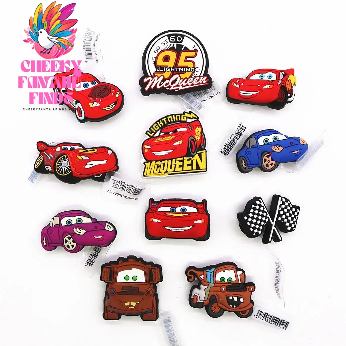 3 Pack Cartoon Movie Cars PVC Shoe Charms Larry Designer Sandal Upper Decorations Accessories Lightning McQueen Clog Pin Buckle Cheeky Fantail Finds