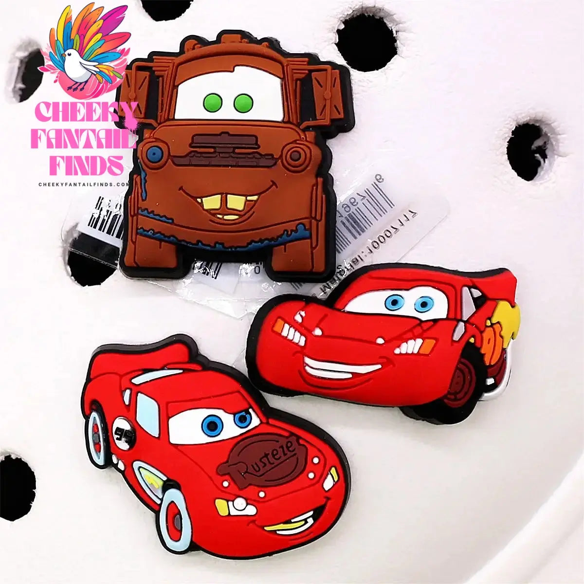 3 Pack Cartoon Movie Cars PVC Shoe Charms Larry Designer Sandal Upper Decorations Accessories Lightning McQueen Clog Pin Buckle Cheeky Fantail Finds