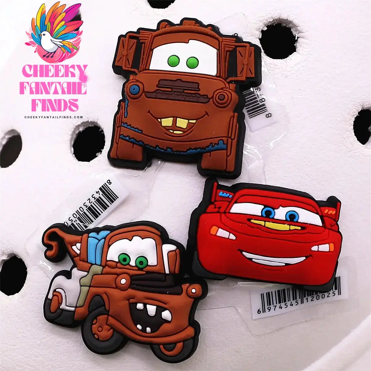 3 Pack Cartoon Movie Cars PVC Shoe Charms Larry Designer Sandal Upper Decorations Accessories Lightning McQueen Clog Pin Buckle Cheeky Fantail Finds