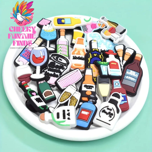 30pcs Beverage-Themed Shoe Charms Set - Durable Plastic Wine, Beer, Champagne, and Cocktail Patterns for Shoe Decoration - Versatile Party Accessories and Gifts Cheeky Fantail Finds