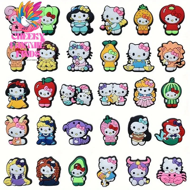 30pcs Hello Kitty Series Shoe Charms for Clogs Bubble Slides Sandals PVC Shoe Decorations Buckle Accessories for Kid Women Cheeky Fantail Finds
