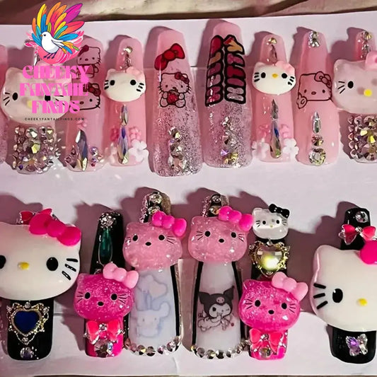 30pcs Mixed HelloKitty Nail Art Accessories Cute Sanrio Hello Kitty Cat Head Nail Charm DIY Resin 3D Press on Nail Jewelry Decor Cheeky Fantail Finds