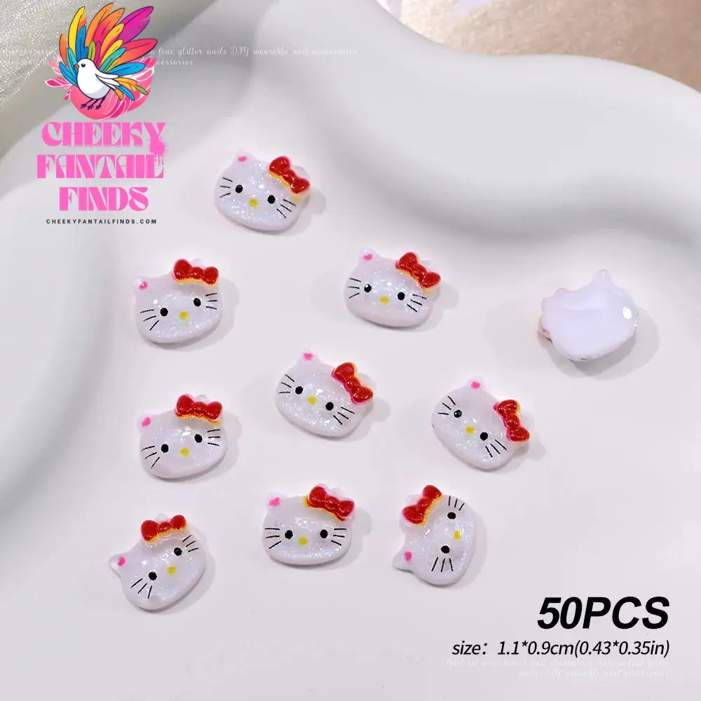 30pcs Mixed HelloKitty Nail Art Accessories Cute Sanrio Hello Kitty Cat Head Nail Charm DIY Resin 3D Press on Nail Jewelry Decor Cheeky Fantail Finds