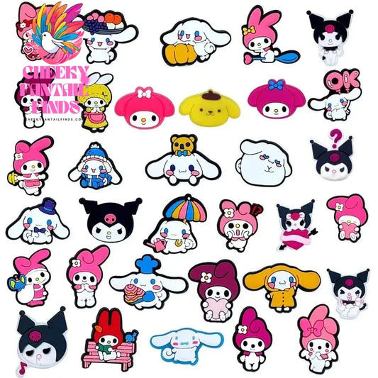33PCS Sanrio Cinnamoroll Shoe Charms Clogs Cute Kuromi My Melody Pattern Buckles Detachable Sandals Decorate Accessories Cheeky Fantail Finds
