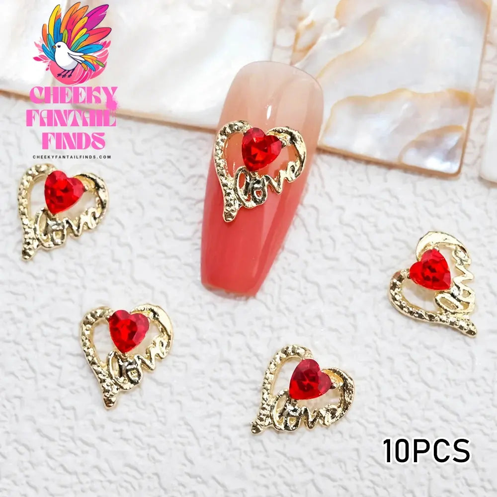 3D Pink/Red Lips Love Valentine Nail Charms Sweet Lover Heart Alloy Design Jewelry Nails Art Manicure Decoration Accessories Cheeky Fantail Finds