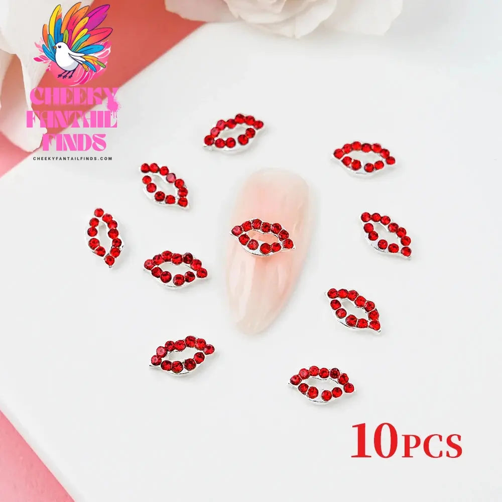 3D Pink/Red Lips Love Valentine Nail Charms Sweet Lover Heart Alloy Design Jewelry Nails Art Manicure Decoration Accessories Cheeky Fantail Finds