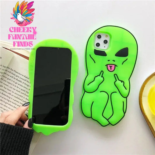 3d Cartoon Green Alien Expression Suitable For Iphone 11 12 13 14 15 Pro Max Phone Case Minimum Model Iphone X Xs Phone Back Cov Cheeky Fantail Finds