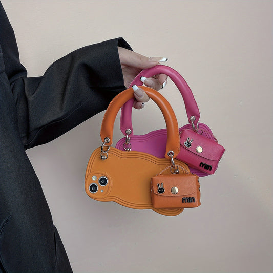 Portable Orange Phone Case With Rabbit Earphone Bag For IPhone 11 12 13 14 Pro Max