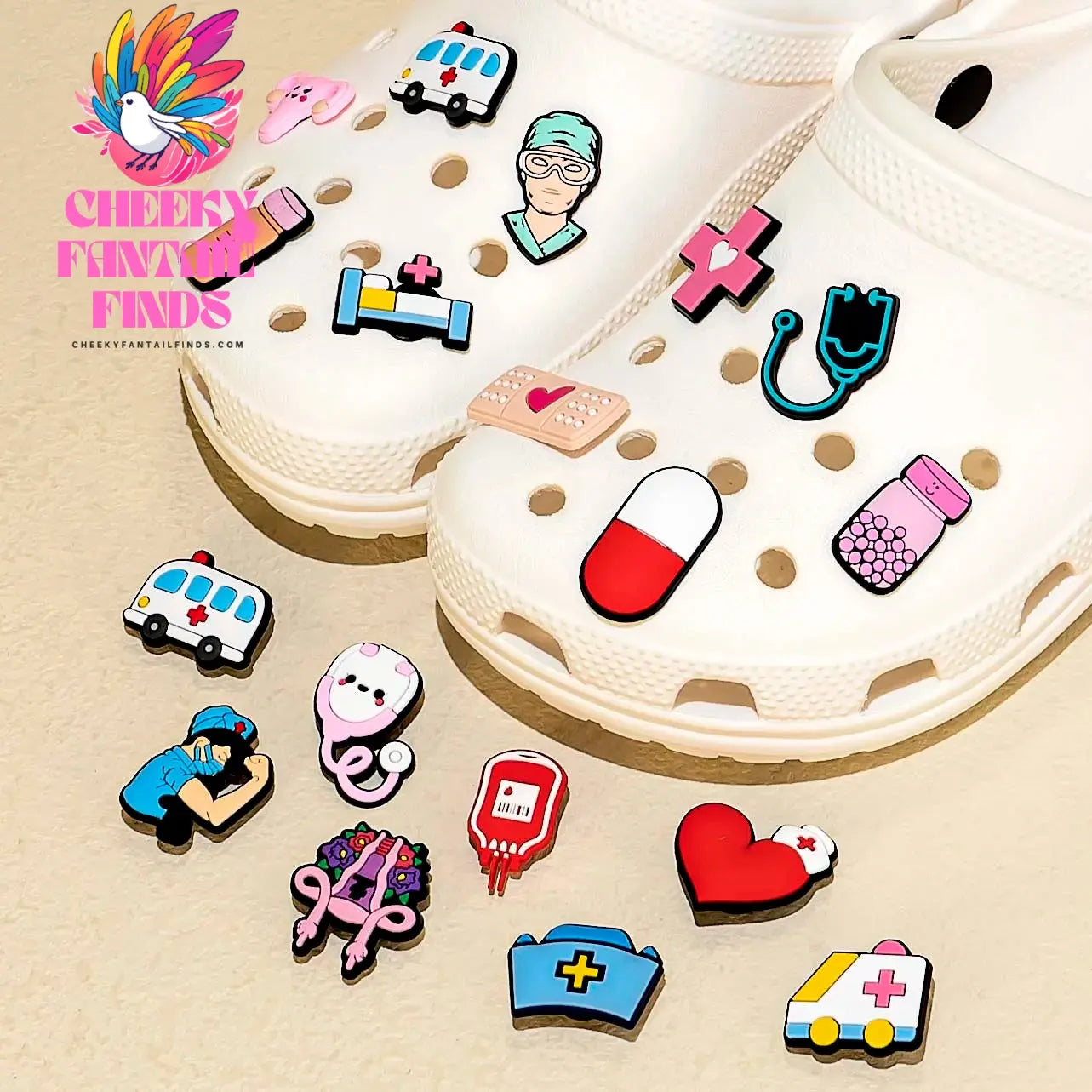 50/100pcs PVC Medical Shoe Charms Nurse Shoe Decorations Pins for Doctor Women Favor DIY Gifts Sandal Accessories Clog Buckles - Cheeky Fantail Finds