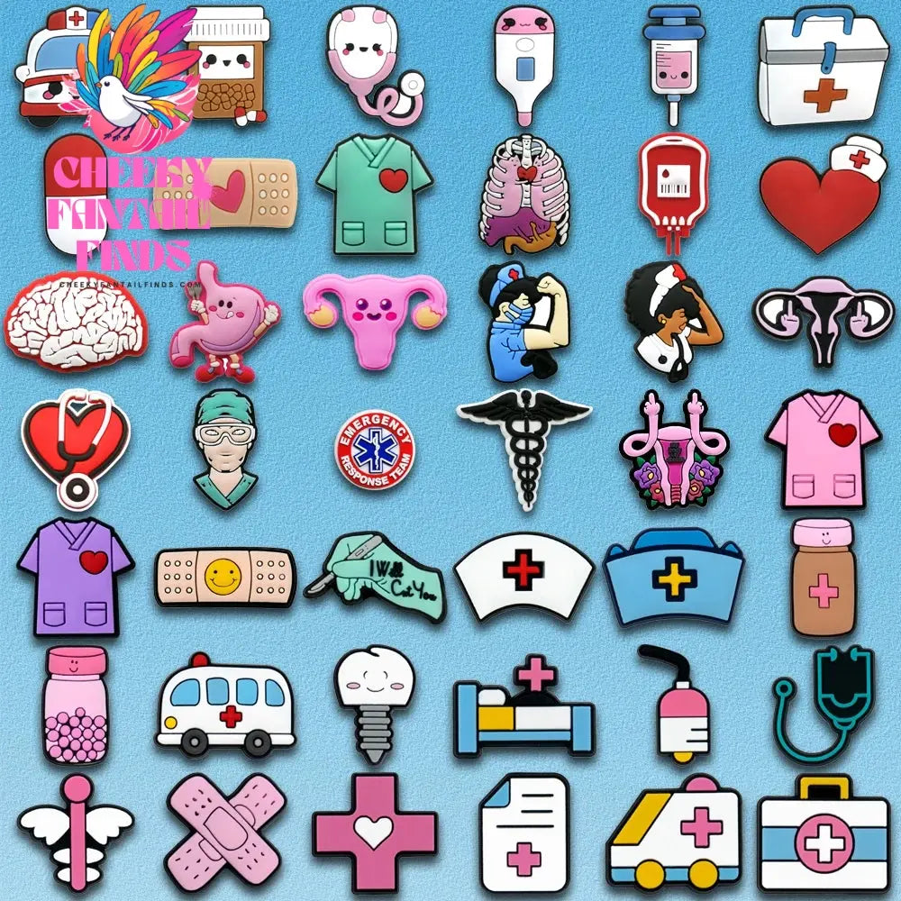 50/100pcs PVC Medical Shoe Charms Nurse Shoe Decorations Pins for Doctor Women Favor DIY Gifts Sandal Accessories Clog Buckles - Cheeky Fantail Finds
