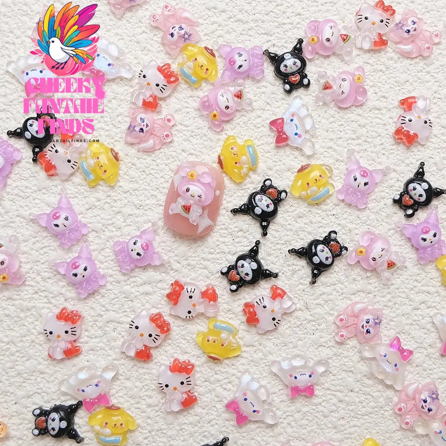 50Pcs Sanrio Cute Cartoon Nail Charms - Kuromi, Melody, Cinnamoroll & Pochacco 3D Resin Decorations for DIY Manicure Phone Cases Cheeky Fantail Finds