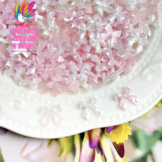 50pcs 3D Sweet Pearly Glossy Ribbon Bow Resin Nail Charms Ballerina Bow Tie Nail Art Decoration Nail Accessories Manicure DIY Cheeky Fantail Finds