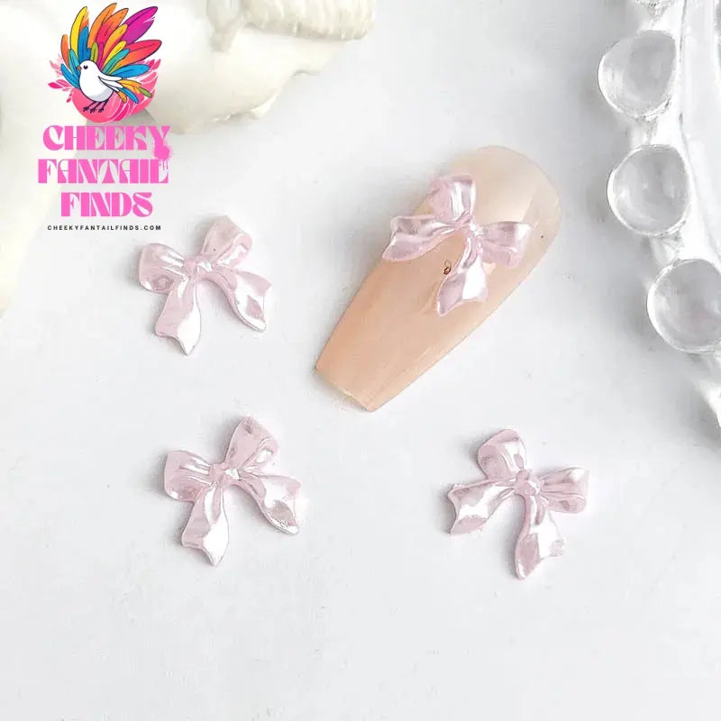 50pcs 3D Sweet Pearly Glossy Ribbon Bow Resin Nail Charms Ballerina Bow Tie Nail Art Decoration Nail Accessories Manicure DIY Cheeky Fantail Finds