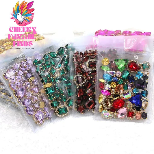 50pcs/Bag Shiny 24 Color Mixed Shape Sew on Glass Rhinestone Gold Claw Crystal Buckle Diy Wedding Decoration Clothes/Shoe/Dress Cheeky Fantail Finds