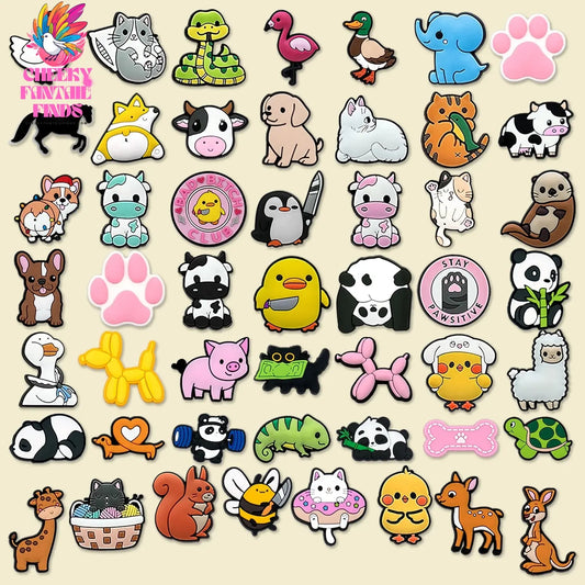 50pcs Cute Animal Shoes Accessories Funny Duck Bee Cows Shoe Charms Lovely Dogs Cats Slippers Clips Decorations panda Pins Clog Cheeky Fantail Finds