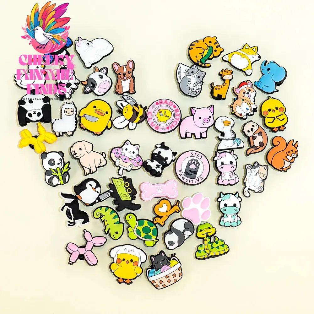 50pcs Cute Animal Shoes Accessories Funny Duck Bee Cows Shoe Charms Lovely Dogs Cats Slippers Clips Decorations panda Pins Clog Cheeky Fantail Finds