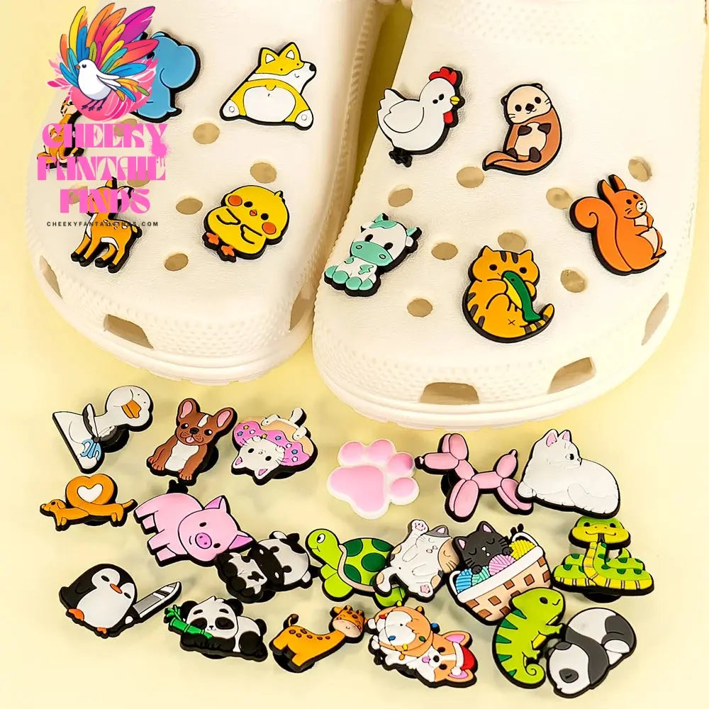 50pcs Cute Animal Shoes Accessories Funny Duck Bee Cows Shoe Charms Lovely Dogs Cats Slippers Clips Decorations panda Pins Clog Cheeky Fantail Finds