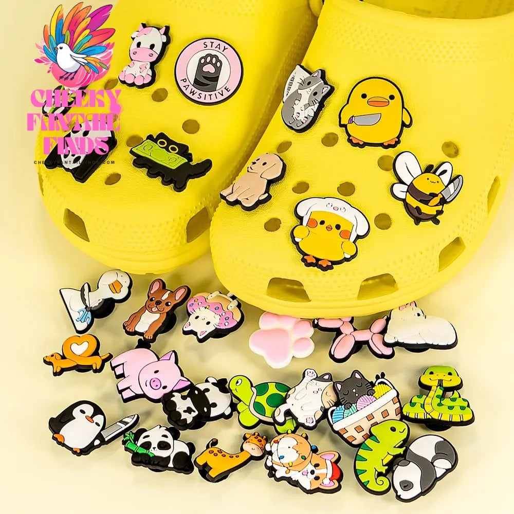 50pcs Cute Animal Shoes Accessories Funny Duck Bee Cows Shoe Charms Lovely Dogs Cats Slippers Clips Decorations panda Pins Clog Cheeky Fantail Finds