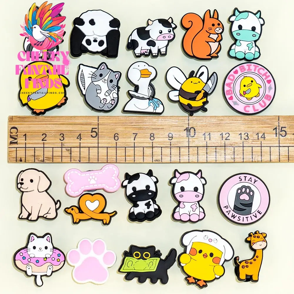 50pcs Cute Animal Shoes Accessories Funny Duck Bee Cows Shoe Charms Lovely Dogs Cats Slippers Clips Decorations panda Pins Clog Cheeky Fantail Finds