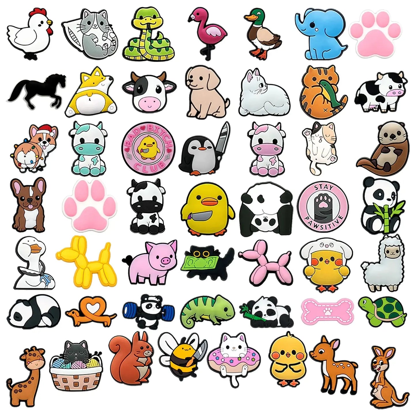 50pcs Cute Animal Shoes Accessories Funny Duck Bee Cows Shoe Charms Lovely Dogs Cats Slippers Clips Decorations panda Pins Clog Cheeky Fantail Finds