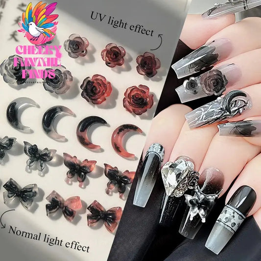50pcs Jelly Light Variation Rose Moon Butterfly Handmade New Year Charms Nails Accessories Manicure Nail Art Charms Supplies Cheeky Fantail Finds