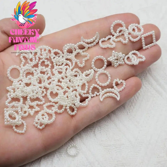 50pcs/bag White Heart Nail Pearls for DIY Nail Decoration 3D Hollow Crafting Jewelry Stars Nails Accessories Mnicure Parts Cheeky Fantail Finds