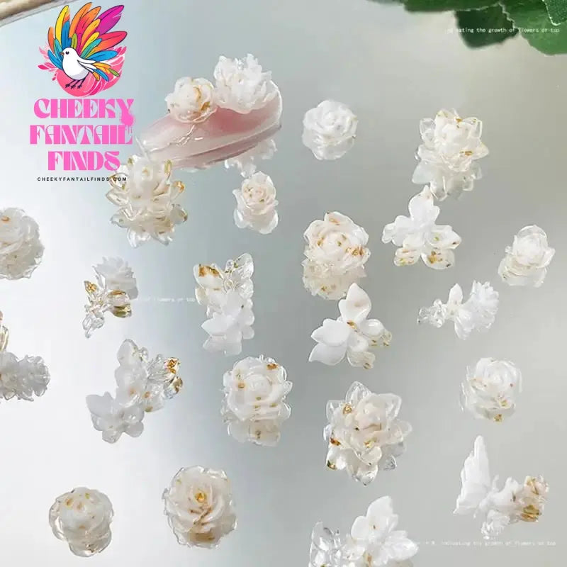 50pcs/bag White Heart Nail Pearls for DIY Nail Decoration 3D Hollow Crafting Jewelry Stars Nails Accessories Mnicure Parts Cheeky Fantail Finds