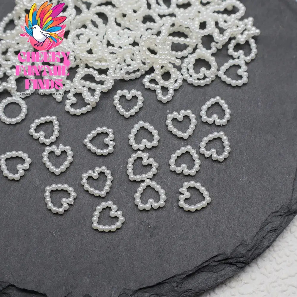 50pcs/bag White Heart Nail Pearls for DIY Nail Decoration 3D Hollow Crafting Jewelry Stars Nails Accessories Mnicure Parts Cheeky Fantail Finds