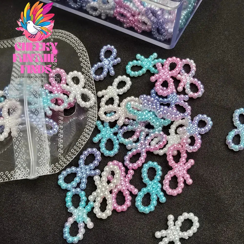 50pcs/bag White Heart Nail Pearls for DIY Nail Decoration 3D Hollow Crafting Jewelry Stars Nails Accessories Mnicure Parts Cheeky Fantail Finds