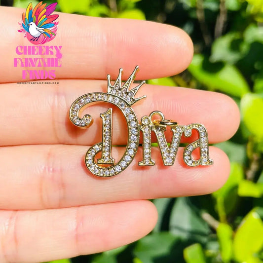 5pcs Crown DIVA Word Charms for Jewelry Making Gold-Plated Zirconia Pave Letters Pendant Women Bracelet Necklace Bangle Findings - Cheeky Fantail Finds