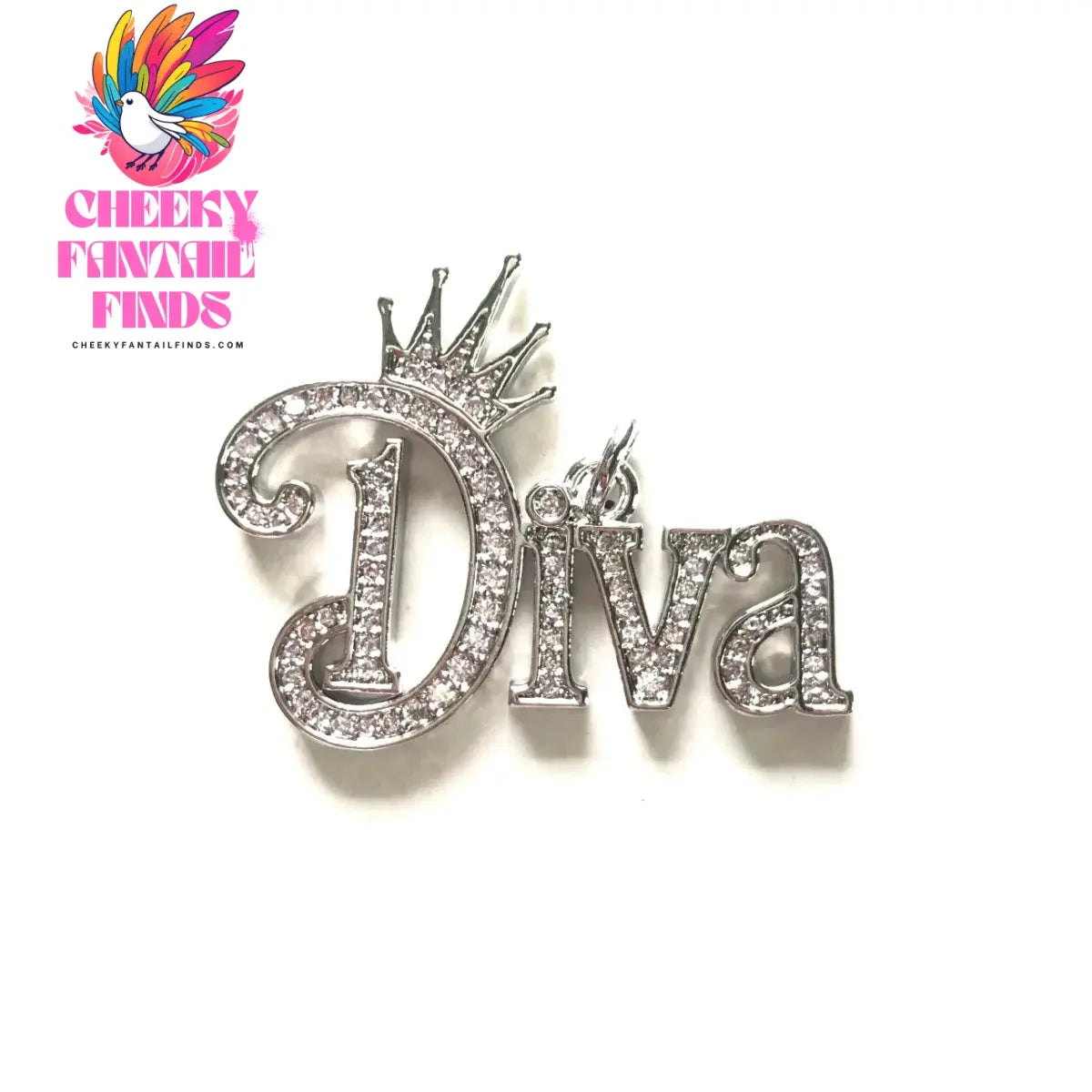 5pcs Crown DIVA Word Charms for Jewelry Making Gold-Plated Zirconia Pave Letters Pendant Women Bracelet Necklace Bangle Findings - Cheeky Fantail Finds