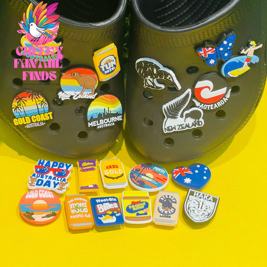 6-21Pcs New Zealand Beach Sunset Bottle PVC Shoe Buckle Accessories Funny DIY Garden Shoes Decoration For Charms Kids Party Gift Cheeky Fantail Finds