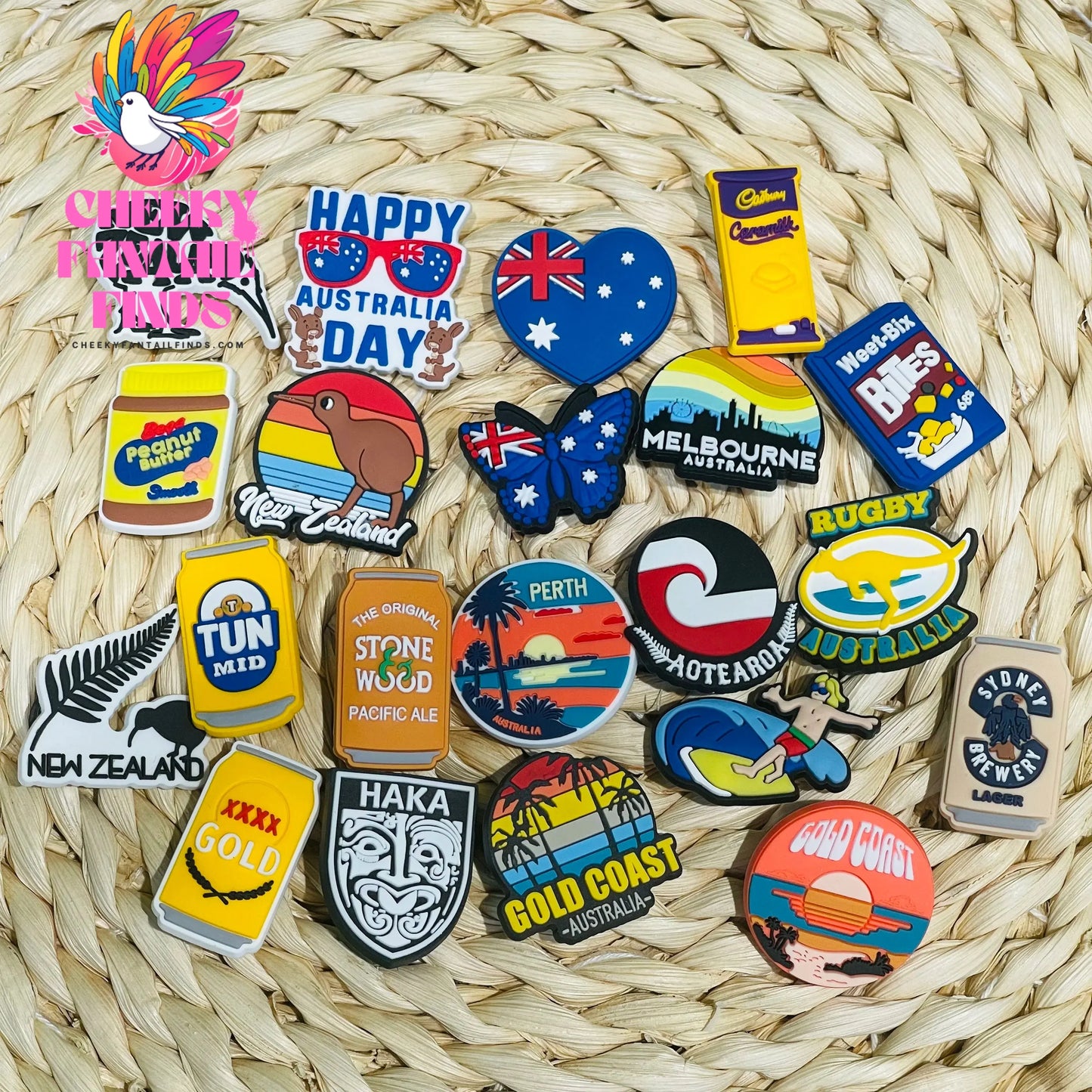 6-21Pcs New Zealand Beach Sunset Bottle PVC Shoe Buckle Accessories Funny DIY Garden Shoes Decoration For Charms Kids Party Gift Cheeky Fantail Finds