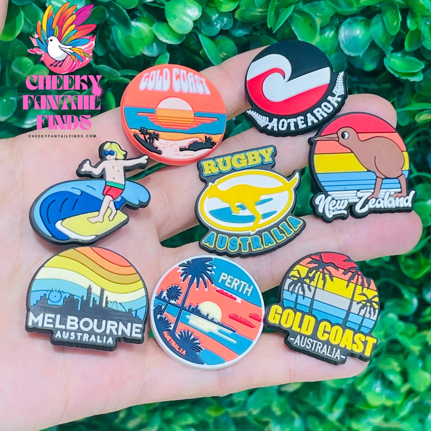 6-21Pcs New Zealand Beach Sunset Bottle PVC Shoe Buckle Accessories Funny DIY Garden Shoes Decoration For Charms Kids Party Gift Cheeky Fantail Finds