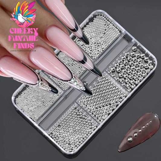 6Gird/box Stainless Steel Caviar Beads Nail Art Mixed-Size Alloy Gold/Silver Gun Bead Nail Charms 0.8-3mm Manicure Micro Ball Cheeky Fantail Finds