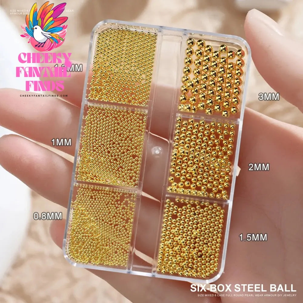6Gird/box Stainless Steel Caviar Beads Nail Art Mixed-Size Alloy Gold/Silver Gun Bead Nail Charms 0.8-3mm Manicure Micro Ball Cheeky Fantail Finds