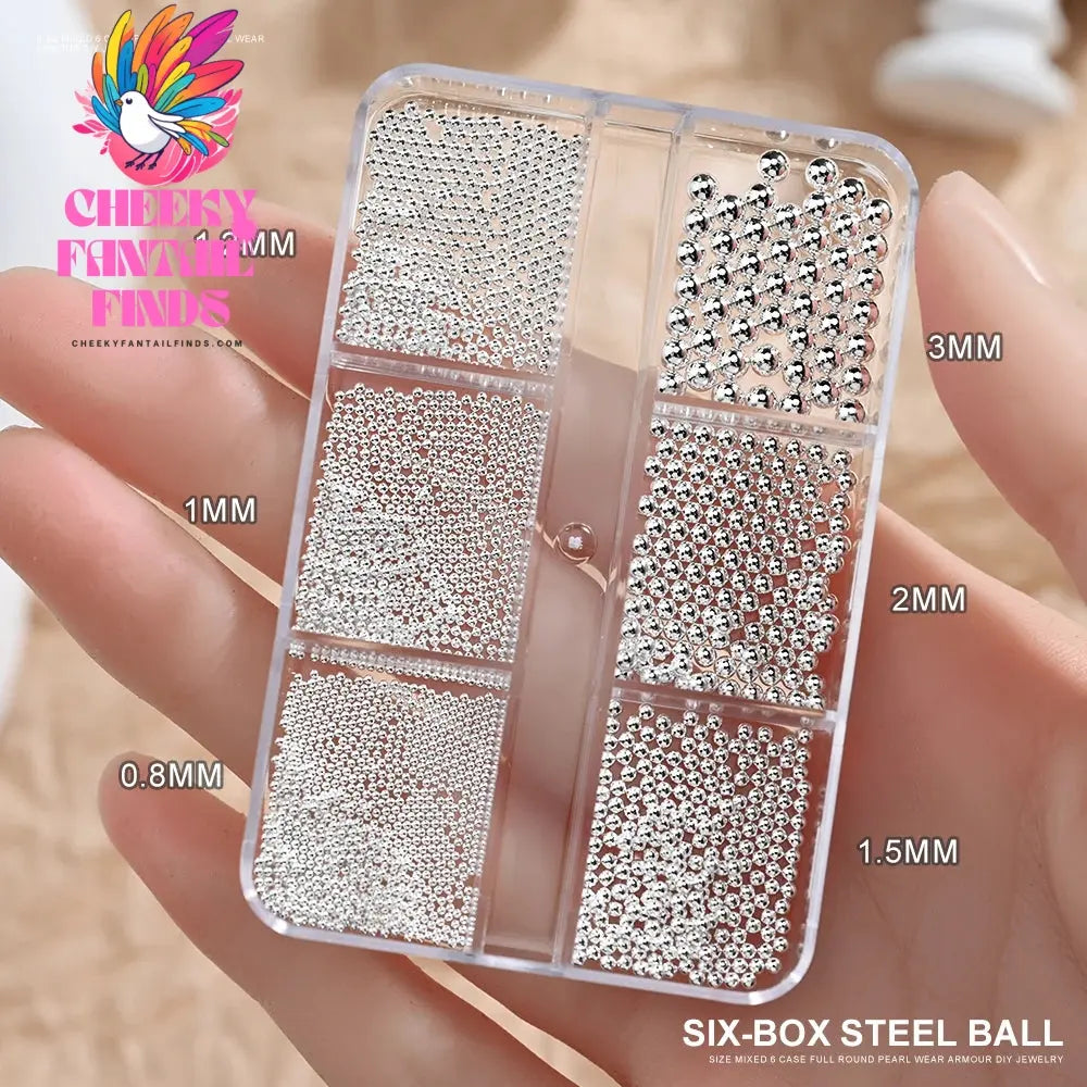6Gird/box Stainless Steel Caviar Beads Nail Art Mixed-Size Alloy Gold/Silver Gun Bead Nail Charms 0.8-3mm Manicure Micro Ball Cheeky Fantail Finds