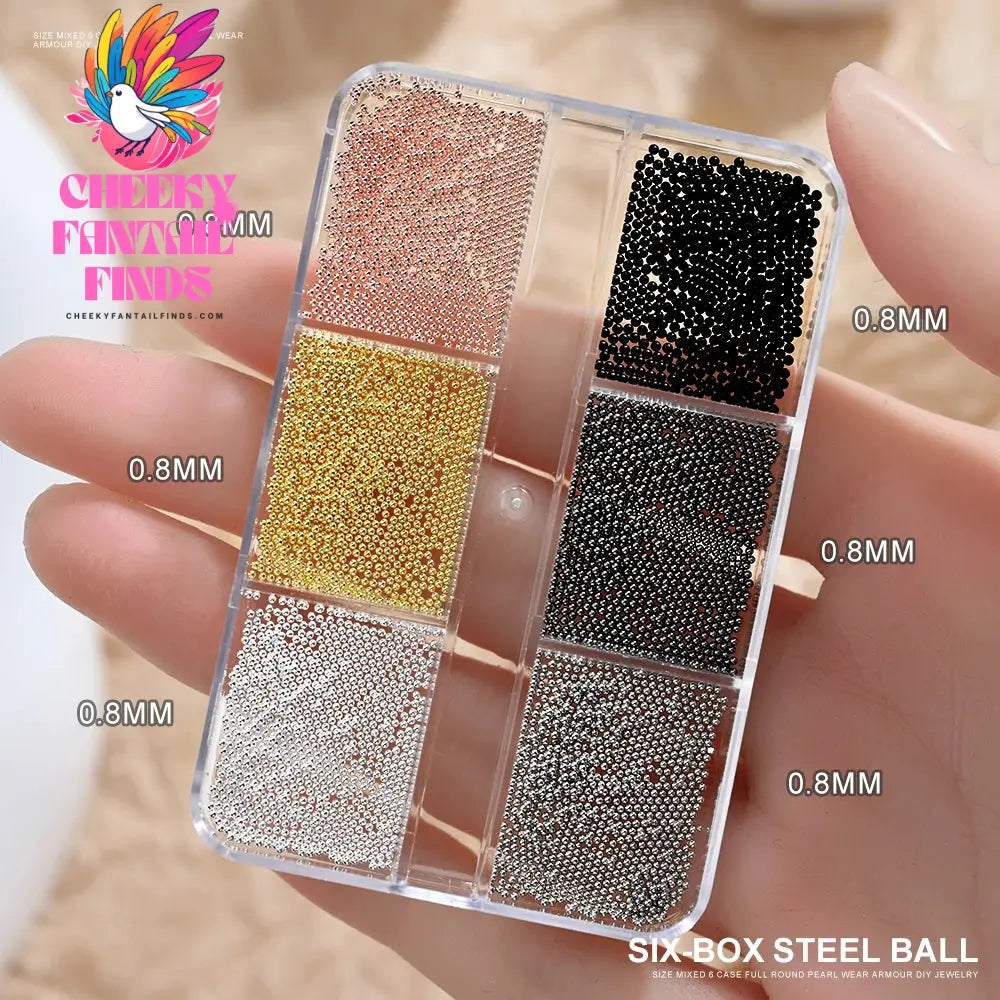 6Gird/box Stainless Steel Caviar Beads Nail Art Mixed-Size Alloy Gold/Silver Gun Bead Nail Charms 0.8-3mm Manicure Micro Ball Cheeky Fantail Finds