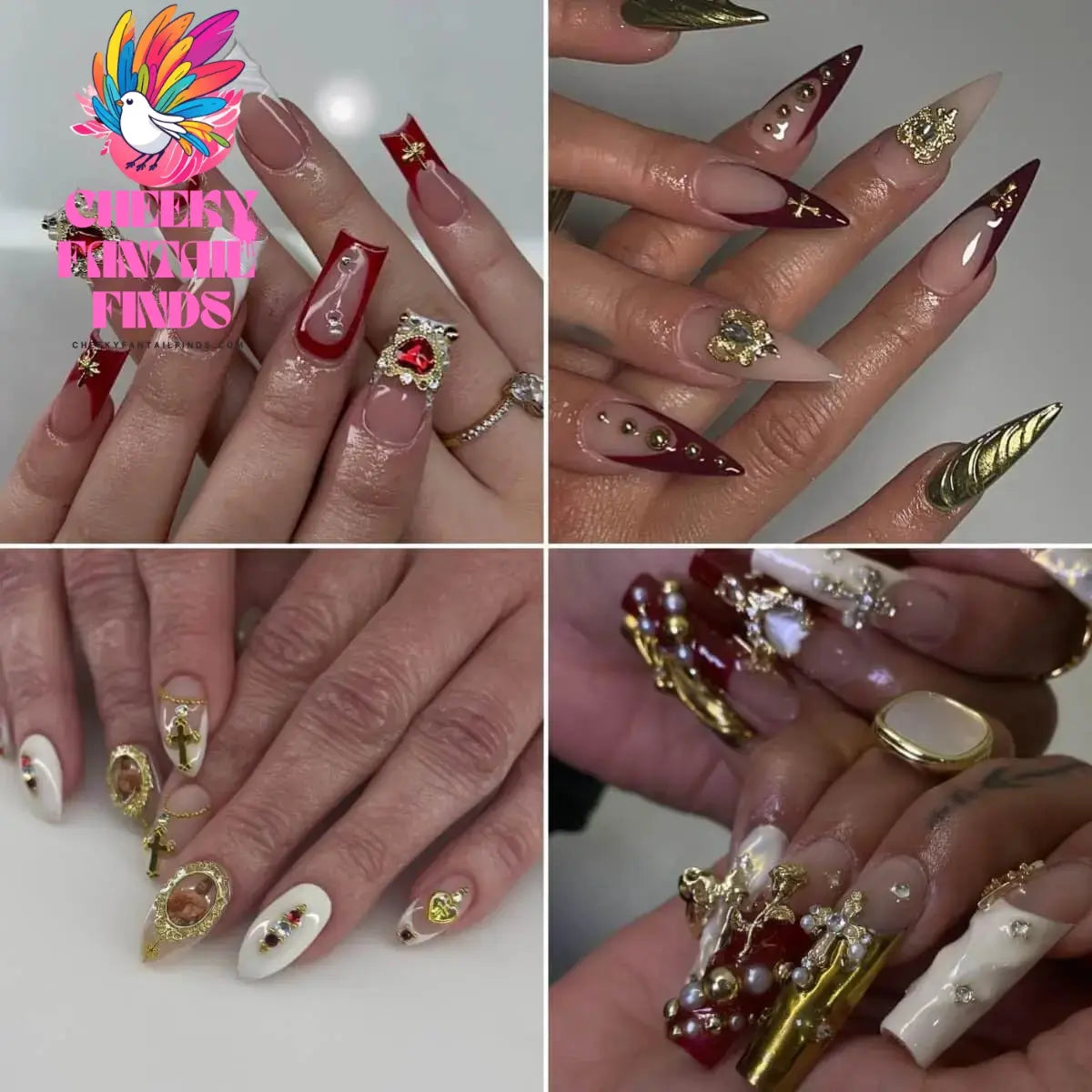 72pcs Gold Nail Charms Set with Gold Cross, Hearts, Rose, and Virgin Mary - Y2K 3D Chrome Nail Decorations Cheeky Fantail Finds