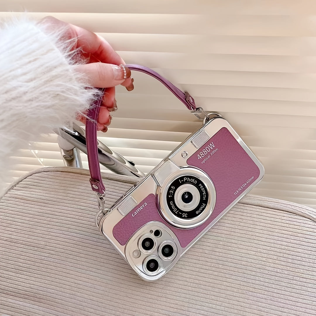 Vintage Camera Design Phone Case with PU Leather Strap for iPhone Models 11 through 14 - Stylish Protection & Convenience