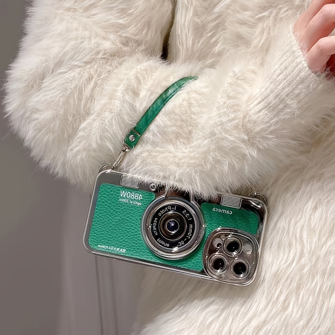 Vintage Camera Design Phone Case with PU Leather Strap for iPhone Models 11 through 14 - Stylish Protection & Convenience