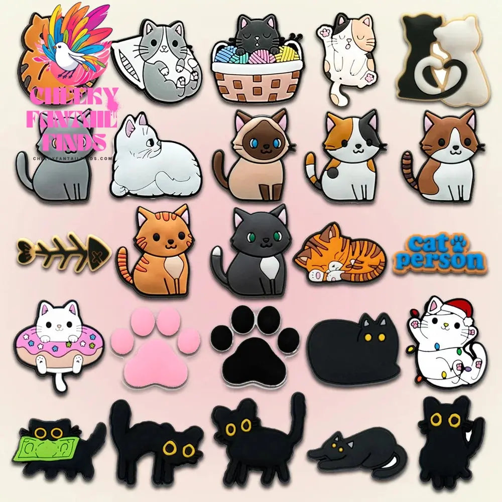 9-50pcs PVC Cat Shoe Charms Pet Shoe Decorations Pins for Women Girls Gift Sandal Accessories Ragdoll Cat Animal Clog Buckle - Cheeky Fantail Finds