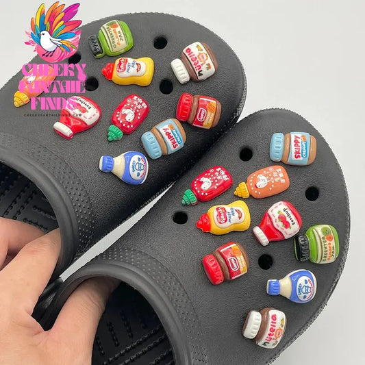 9Pcs Cute Peanut Butter Shoe Decoration For Sandals DIY Parts Fun Tomato Sauce Shoe Charms For Child's Slippers Accessories Gift Cheeky Fantail Finds