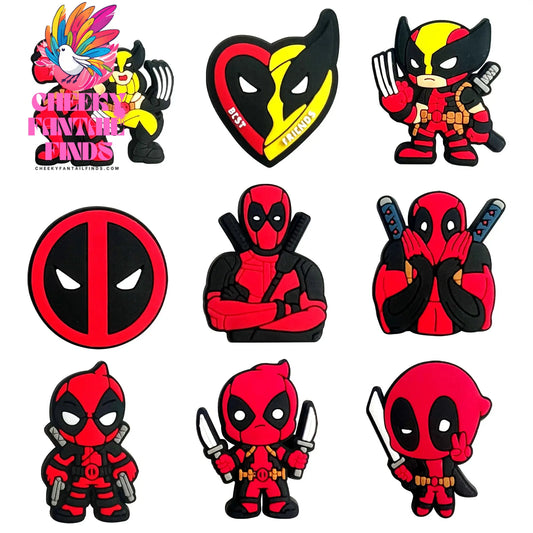 9Pcs/Set Deadpool Shoe Charms Cartoon Series Shoes Decoration Accessorie Buckle DIY Clogs Sandal Wristband Kids Gifts Cheeky Fantail Finds