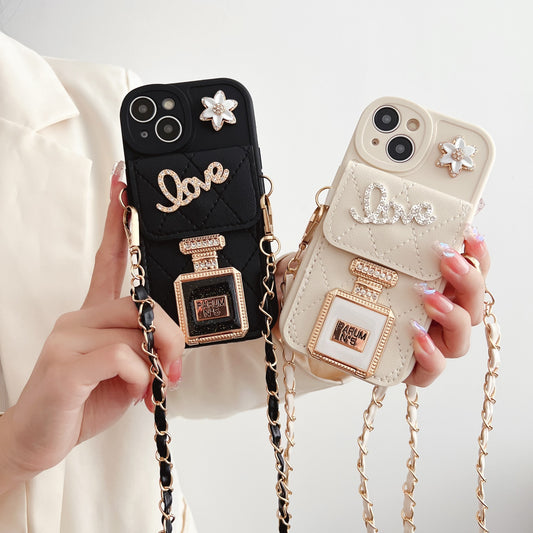 iPhone 14 Pro Max/13/12/11X/XR/XSMAX/8Plus/7Plus/6S/se3/se2 Premium Soft TPU Phone Case with Luxury Perfume Bottle Design - Small Mirror, Cross-Body Bag Card Holder, Lanyard - Durable and Stylish Accessory