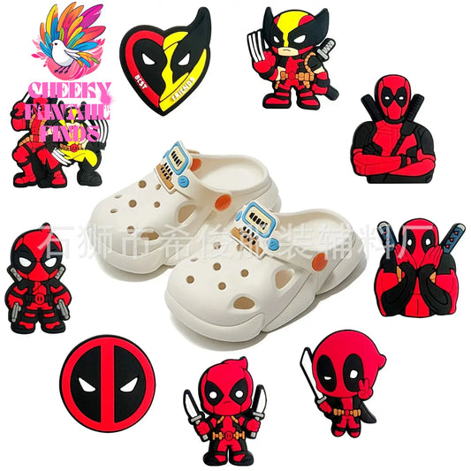 9pcs/set Movie Deadpool&Wolverine Shoes Buckle DIY Soft Glue Shoes Flower Decorative Accessories Charms Cheeky Fantail Finds