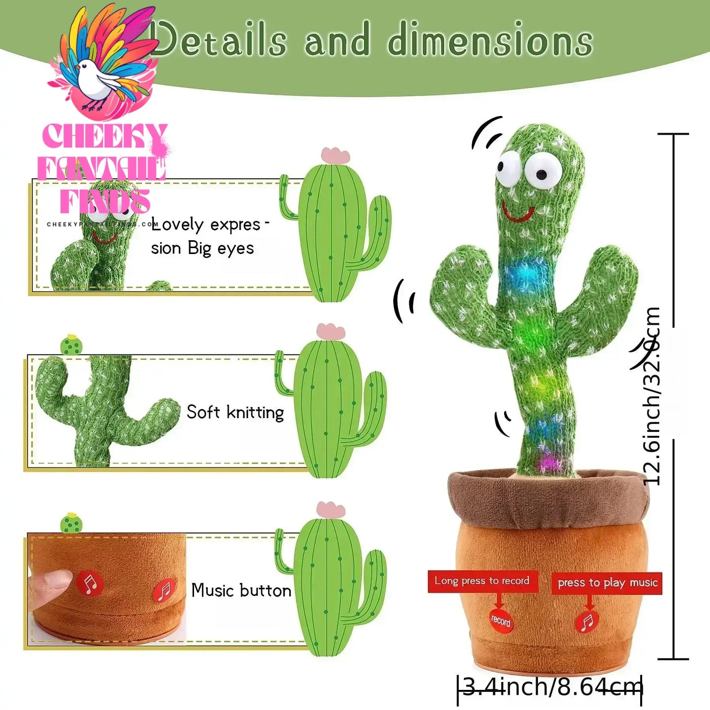 A Talking Cactus Toy That Can Be Charged, Recorded, and Repeated. Suitable for Spanish, English, and Arabic Voice Changer Cheeky Fantail Finds