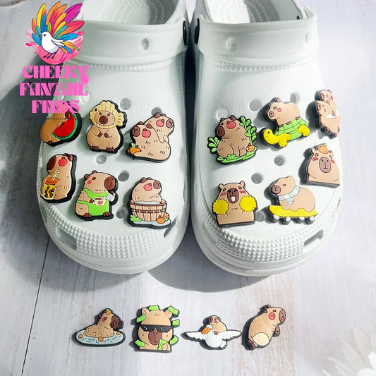 Animals Capybara Shoe Charms Pin for Shoe Accessories Charms Clogs Bubble Slides DIY Shoe Decoration Buckle Kids Party Gifts Cheeky Fantail Finds